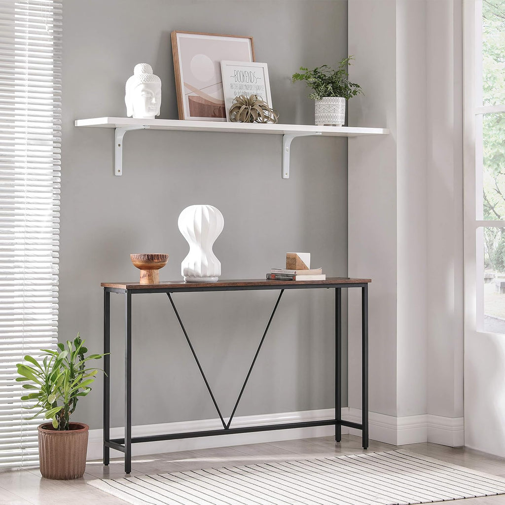 VASAGLE Masa tip consola cu cadru metalic, design industrial, 120x23x74 cm, maro rustic