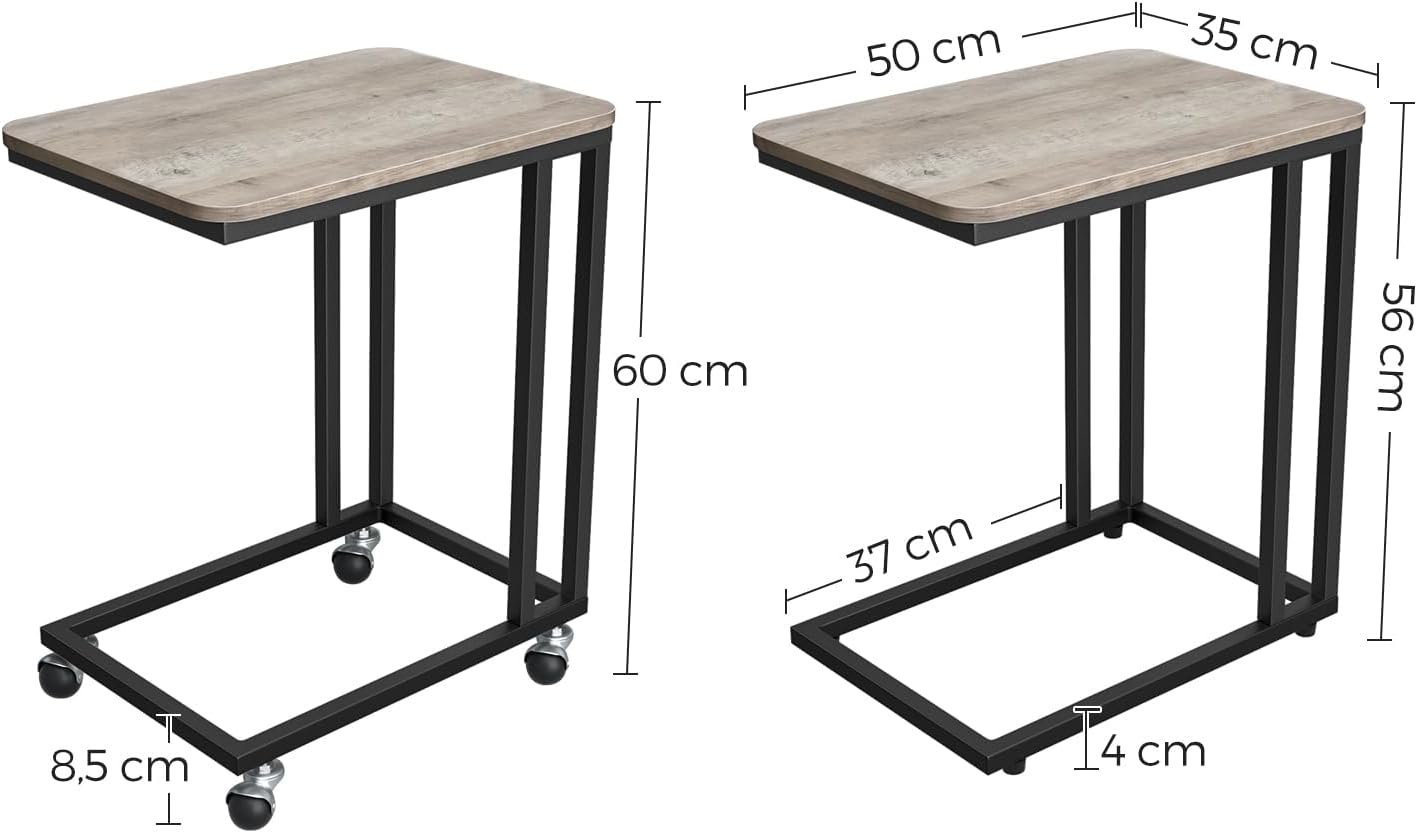 VASAGLE Masuta cafea laterala cu roti detasabile, blat PAL si cadru metalic, 35x50x60 cm, stejar gri