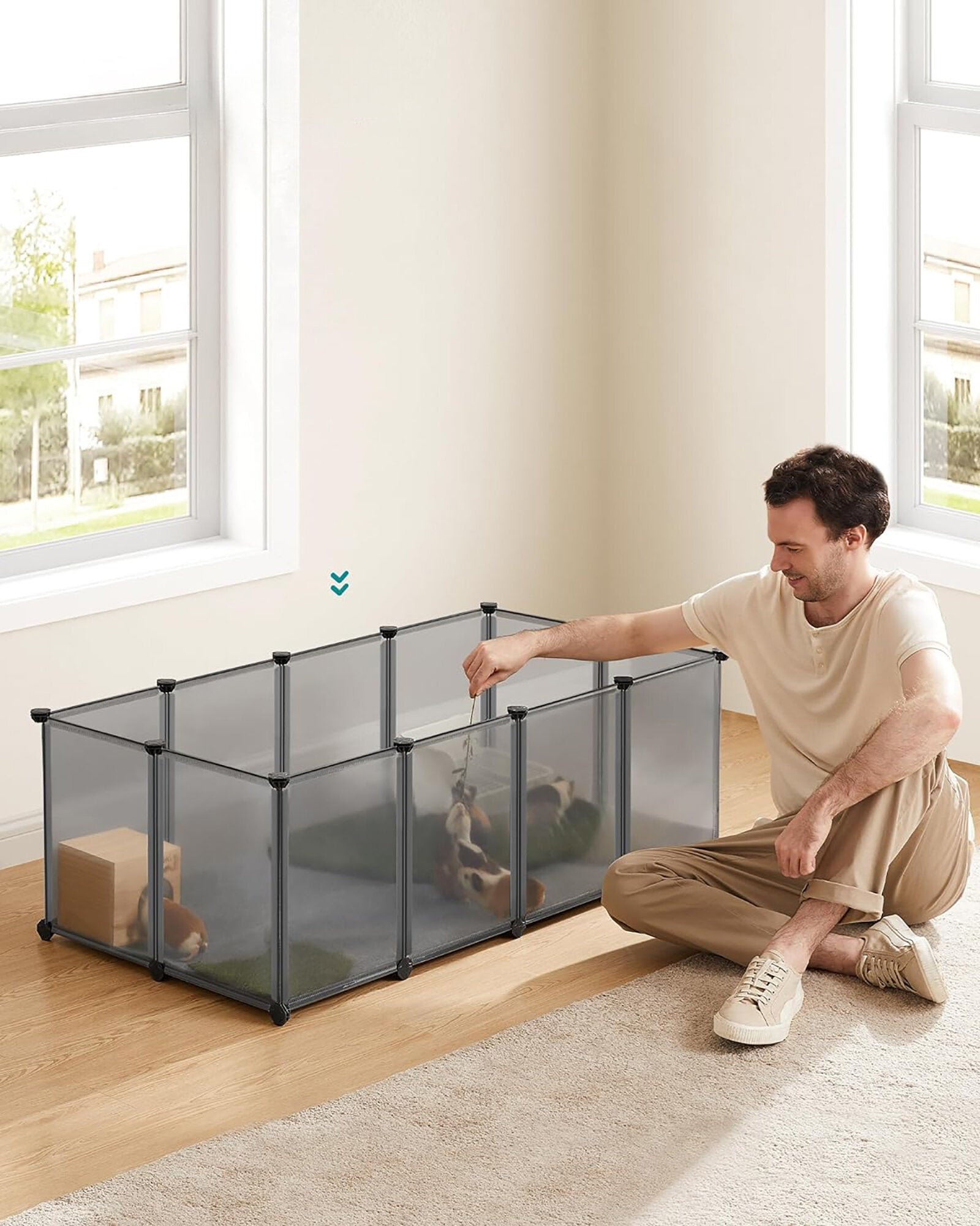 SONGMICS Tarc modular pentru animale mici, ABS, configurabil, 125x63x42 cm, gri