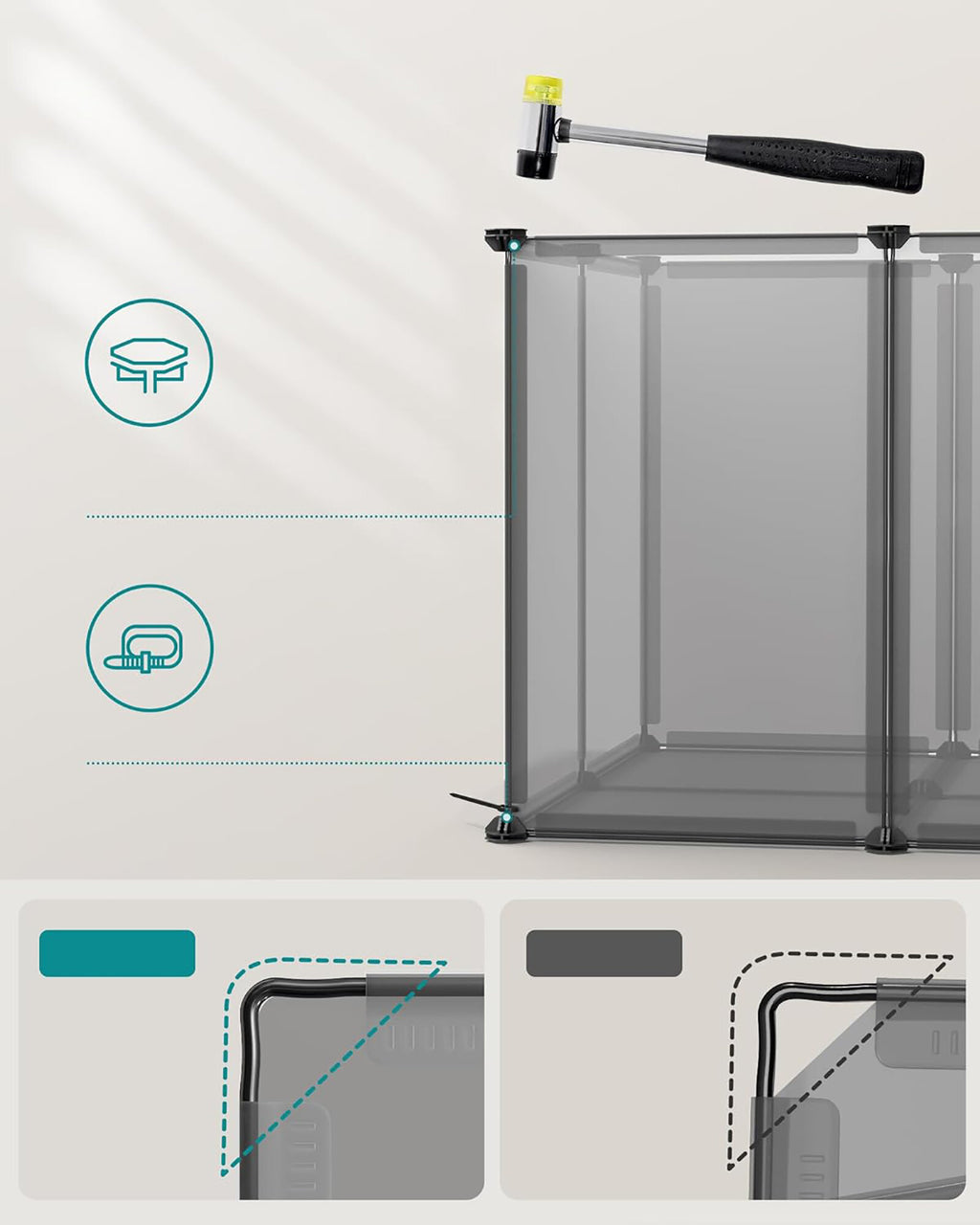 SONGMICS Tarc modular pentru animale mici, ABS, configurabil, 125x63x42 cm, gri