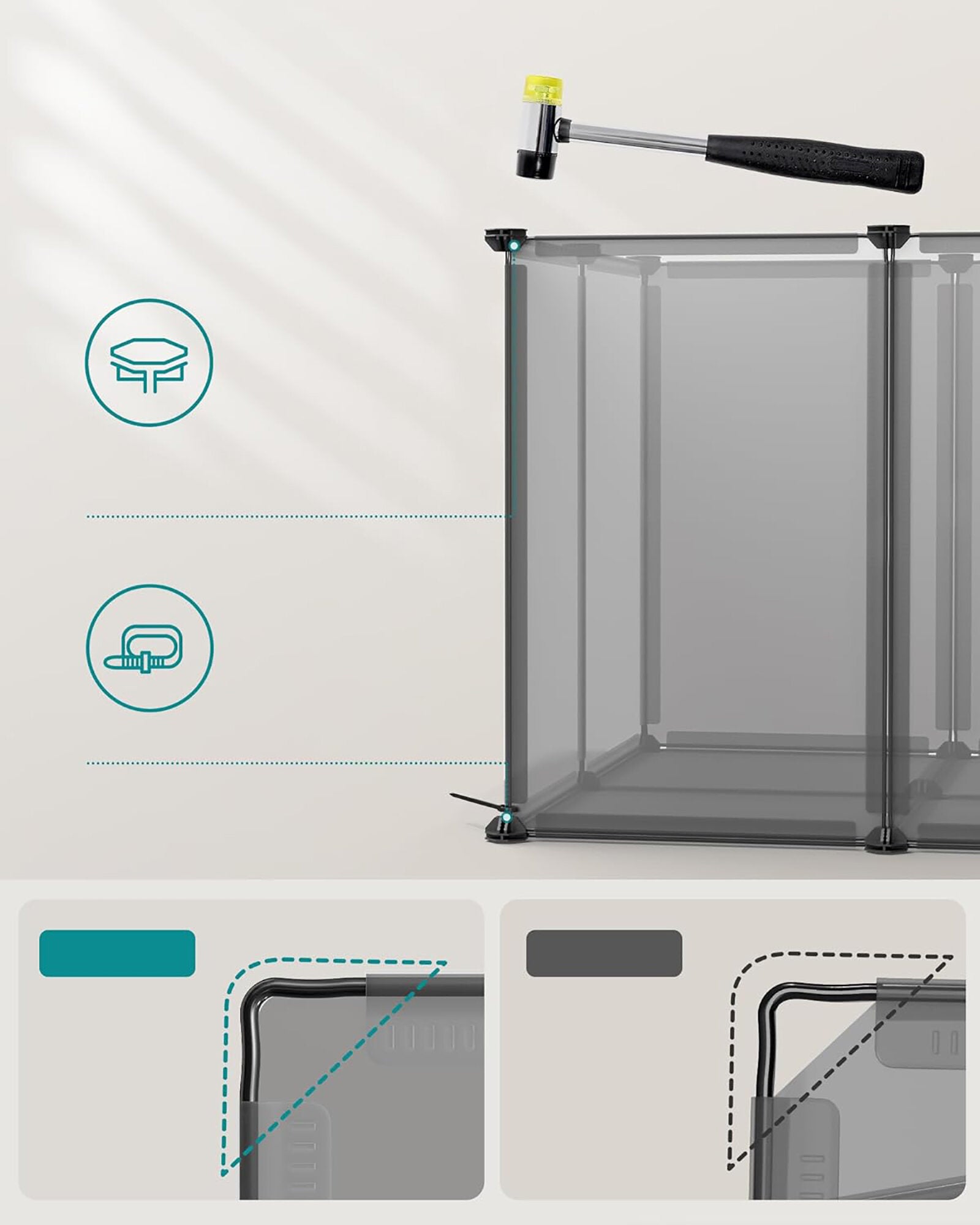 SONGMICS Tarc modular pentru animale mici, ABS, configurabil, 125x63x42 cm, gri
