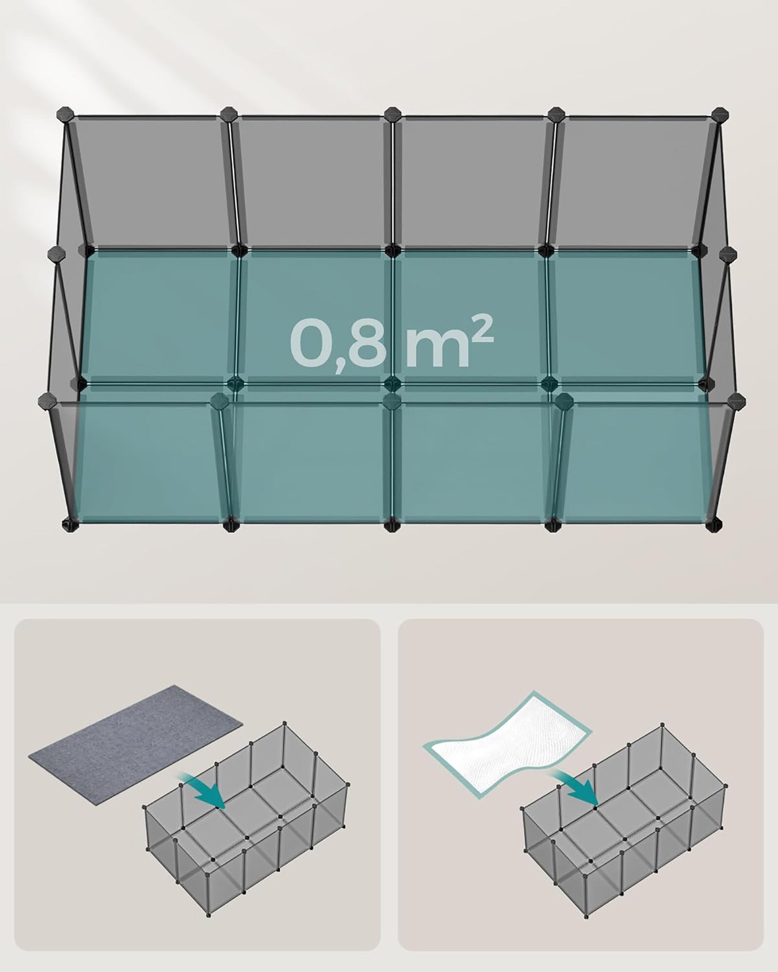 SONGMICS Tarc modular pentru animale mici, ABS, configurabil, 125x63x42 cm, gri