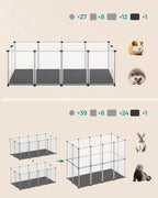 SONGMICS Tarc animale mici modular cu placi de baza si covoras impermeabil, 143x73x46 cm, transparent