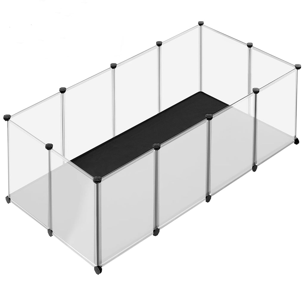 SONGMICS Tarc animale mici modular cu placi de baza si covoras impermeabil, 145x73x57 cm, transparent