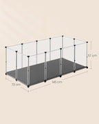 SONGMICS Tarc animale mici modular cu placi de baza si covoras impermeabil, 145x73x57 cm, transparent