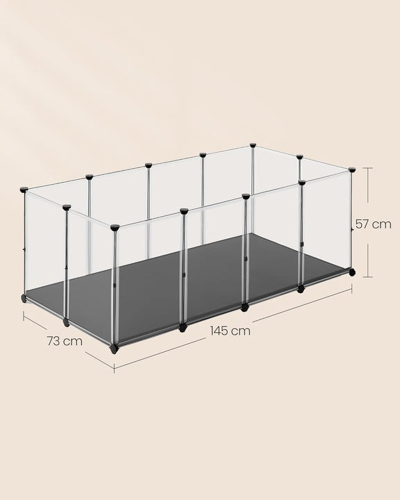 SONGMICS Tarc animale mici modular cu placi de baza si covoras impermeabil, 145x73x57 cm, transparent
