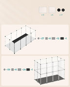 SONGMICS Tarc animale mici modular cu placi de baza si covoras impermeabil, 145x73x57 cm, transparent