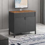 SONGMICS Dulap de depozitare 80x40x76 cm, negru si maro rustic, stil industrial, otel si PAL, cu 2 usi, 1 sertar si panou perforat