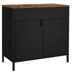 SONGMICS Dulap de depozitare 80x40x76 cm, negru si maro rustic, stil industrial, otel si PAL, cu 2 usi, 1 sertar si panou perforat