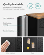 SONGMICS Dulap de depozitare 80x40x76 cm, negru si maro rustic, stil industrial, otel si PAL, cu 2 usi, 1 sertar si panou perforat