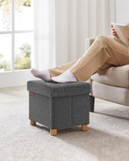 SONGMICS Taburet depozitare pliabil cu picioare din lemn, capitonat cu tesatura tip in, 40x32x34 cm, gri inchis