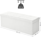 SONGMICS Taburet pliabil cu spatiu de depozitare, 3 locuri, imitatie piele, 110x38x38 cm, alb