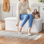 SONGMICS Taburet pliabil cu spatiu de depozitare, 3 locuri, imitatie piele, 110x38x38 cm, alb