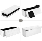 SONGMICS Taburet pliabil cu spatiu de depozitare, 3 locuri, imitatie piele, 110x38x38 cm, alb