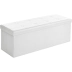 SONGMICS Taburet pliabil cu spatiu de depozitare, 3 locuri, imitatie piele, 110x38x38 cm, alb