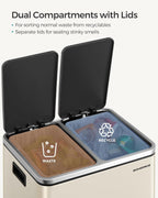 SONGMICS Cos de gunoi dublu 41x32x47 cm, 2x15L, pedale separate, capac soft-close si galeata detasabila, bej si negru