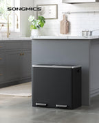 SONGMICS Cos de gunoi din inox cu 2 compartimente colectare selectiva, cu galeti interioare, 2x24 litri, negru