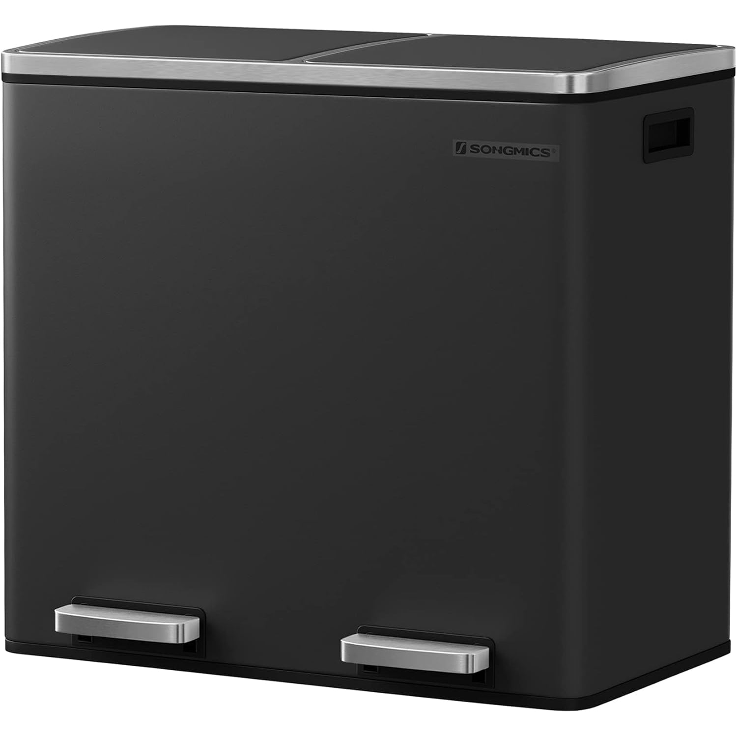 SONGMICS Cos de gunoi din inox cu 2 compartimente colectare selectiva, cu galeti interioare, 2x24 litri, negru