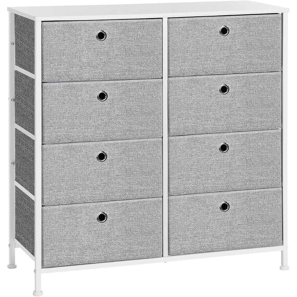 SONGMICS Comoda cu 8 sertare din material textil, cadru metalic si blat MDF, 80x30x81 cm, gri si alb