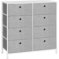 SONGMICS Comoda cu 8 sertare din material textil, cadru metalic si blat MDF, 80x30x81 cm, gri si alb