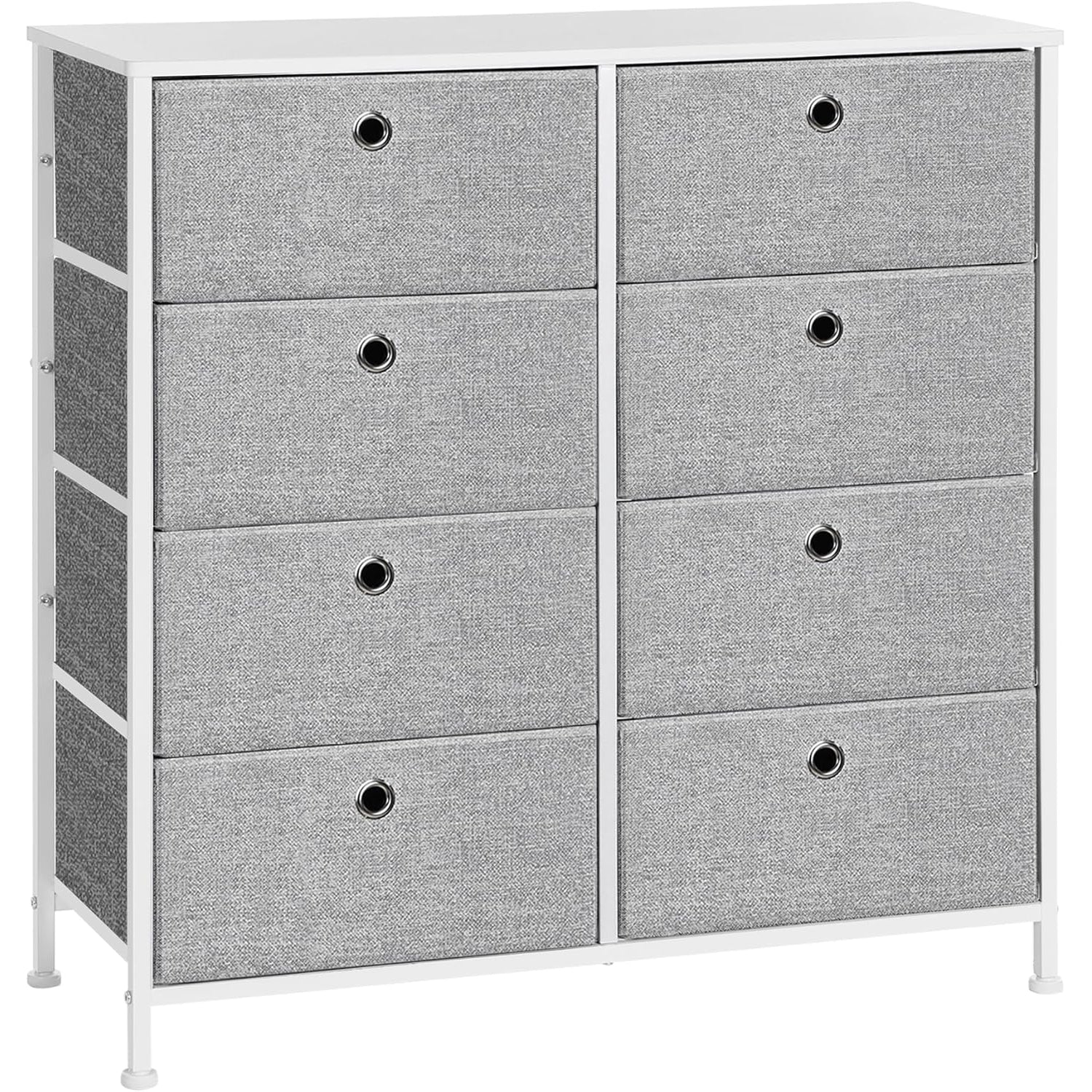 SONGMICS Comoda cu 8 sertare din material textil, cadru metalic si blat MDF, 80x30x81 cm, gri si alb