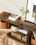 VASAGLE Comoda TV pentru televizoare pana la 65 inch, cadru metal, stil industrial, 147x40x50 cm, maro rustic