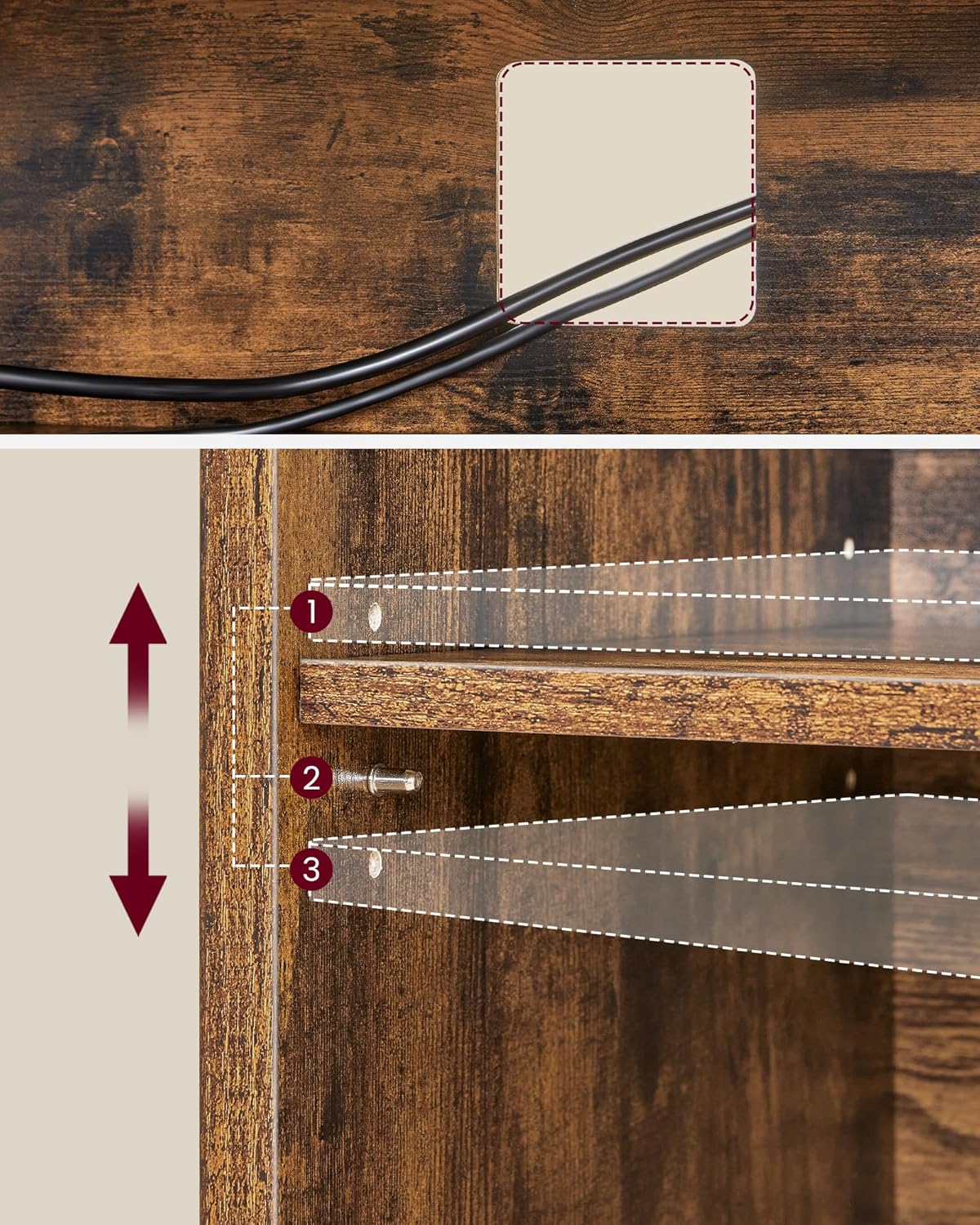 VASAGLE Comoda TV pentru televizoare pana la 65 inch, cadru metal, stil industrial, 147x40x50 cm, maro rustic