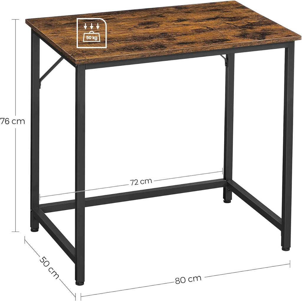 VASAGLE Birou PC compact, stil industrial, PAL si cadru metalic, 80x50x76 cm, maro rustic