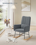 SONGMICS Fotoliu balansoar cu brate, cadru otel imbracat in fleece si picioare din lemn, 136 kg, gri