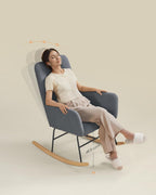 SONGMICS Fotoliu balansoar cu brate, cadru otel imbracat in fleece si picioare din lemn, 136 kg, gri