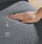 SONGMICS Fotoliu balansoar cu brate, cadru otel imbracat in fleece si picioare din lemn, 136 kg, gri