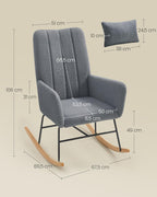 SONGMICS Fotoliu balansoar cu brate, cadru otel imbracat in fleece si picioare din lemn, 136 kg, gri