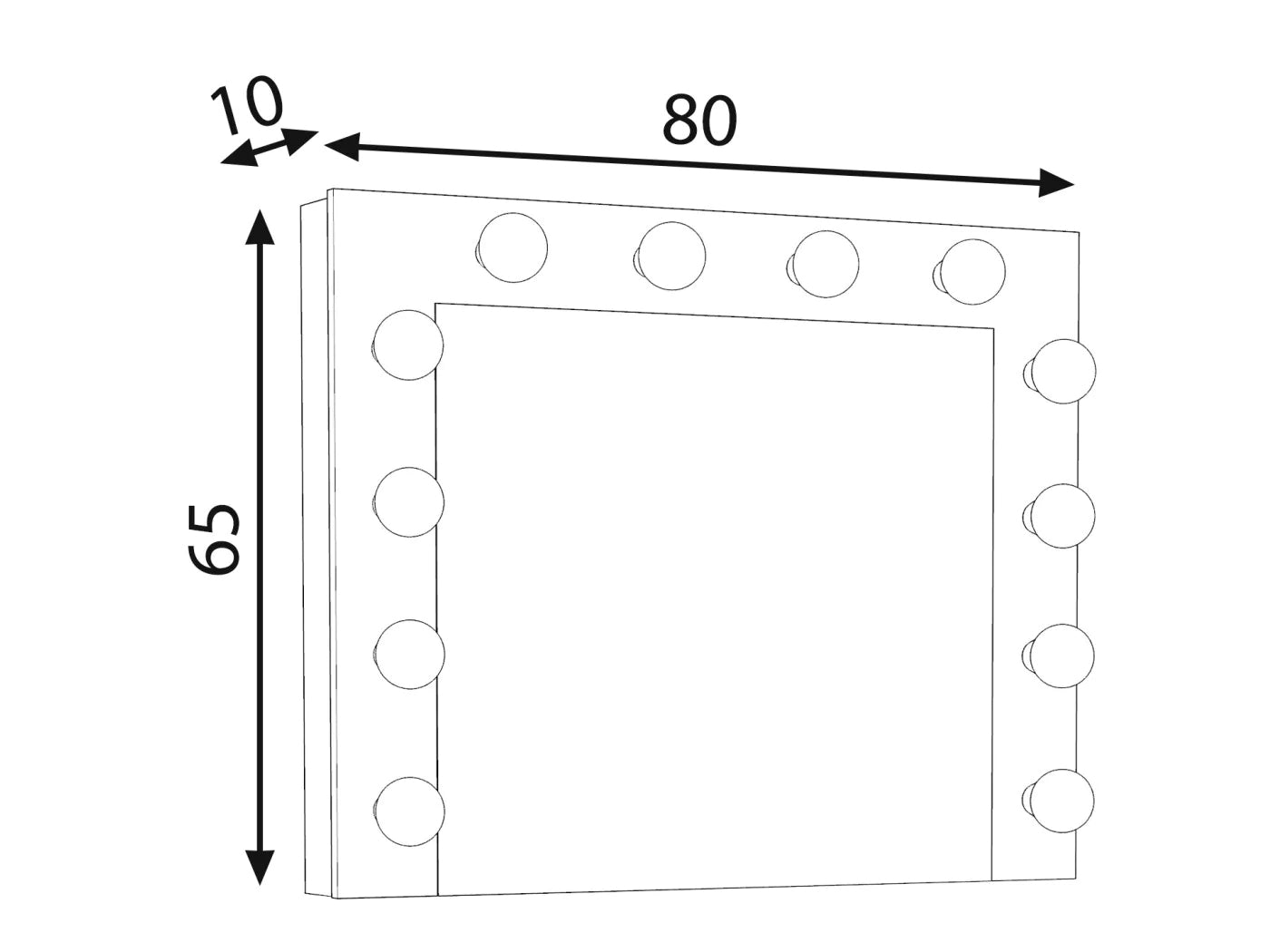 Oglinda machiaj cu 12 becuri LED, lumina neutra, 80x10x65 cm, alb