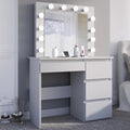 Masa de toaleta si machiaj Hollywood cu oglinda LED si 4 sertare, 94x43x140 cm, alb mat