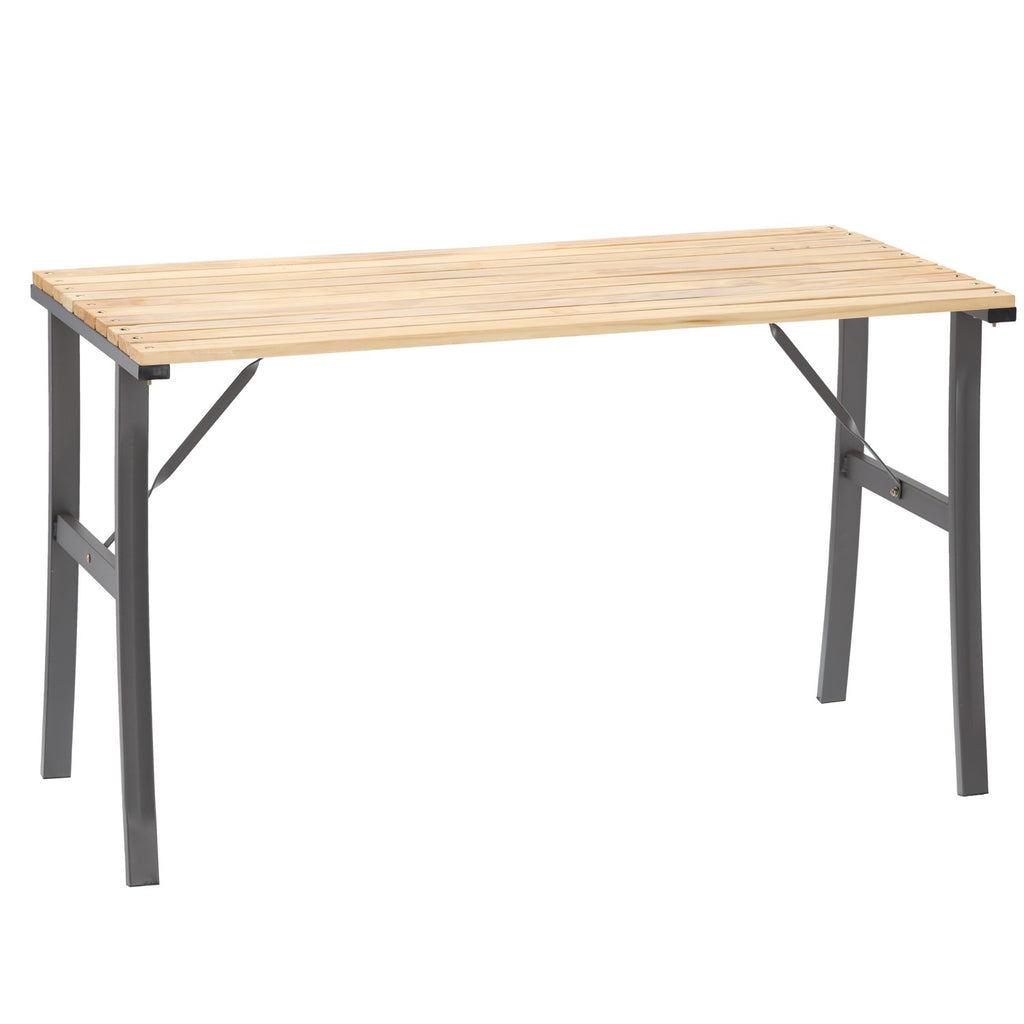 Masa de gradina cu cadru metalic si blat din lemn impregnat, 120x60x71 cm, natur