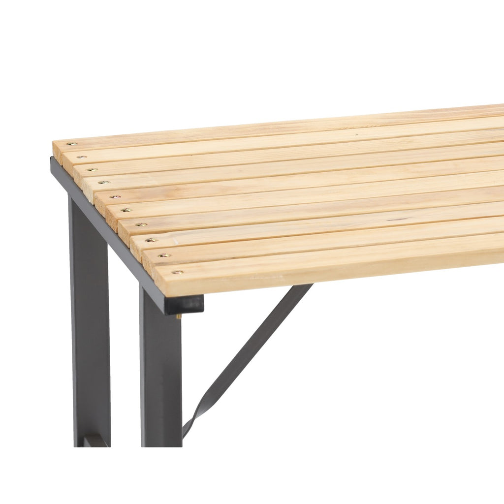 Masa de gradina cu cadru metalic si blat din lemn impregnat, 120x60x71 cm, natur