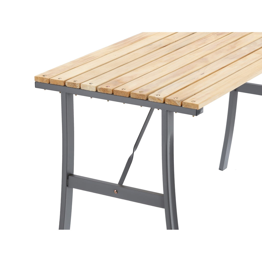 Masa de gradina cu cadru metalic si blat din lemn impregnat, 120x60x71 cm, natur