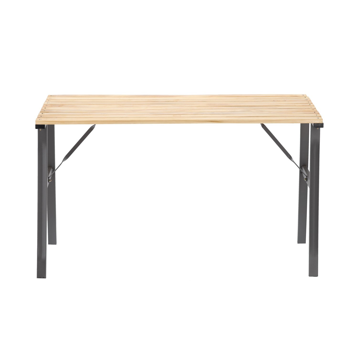 Masa de gradina cu cadru metalic si blat din lemn impregnat, 120x60x71 cm, natur