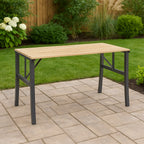 Masa de gradina cu cadru metalic si blat din lemn impregnat, 120x60x71 cm, natur