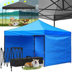 Cort tip pavilion cu 3 pereti laterali, structura solida otel si acoperis impermeabil PVC, 3x3 m cu inaltime reglabila, albastru