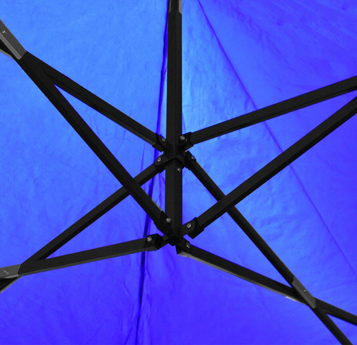 Cort tip pavilion cu 3 pereti laterali, structura solida otel si acoperis impermeabil PVC, 3x3 m cu inaltime reglabila, albastru