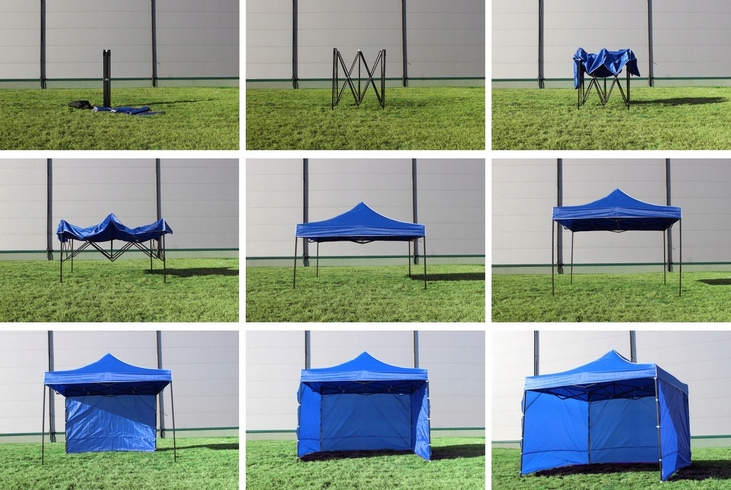 Cort tip pavilion cu 3 pereti laterali, structura solida otel si acoperis impermeabil PVC, 3x3 m cu inaltime reglabila, verde