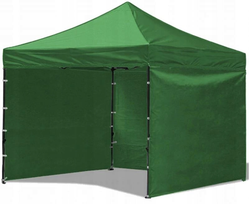 Cort tip pavilion cu 3 pereti laterali, structura solida otel si acoperis impermeabil PVC, 3x3 m cu inaltime reglabila, verde