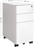 SONGMICS Dulap birou rollbox, cu 3 sertare si roti, corp metalic preasamblat cu incuietoare, pentru documente A4, 46x30x59 cm, alb