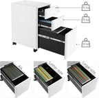 SONGMICS Dulap birou rollbox, cu 3 sertare si roti, corp metalic preasamblat cu incuietoare, pentru documente A4, 46x30x59 cm, alb