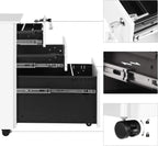 SONGMICS Dulap mobil tip rollbox pentru birouri, 3 sertare pentru documente A4, otel, 30x45x60 cm, alb