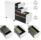 SONGMICS Dulap mobil tip rollbox pentru birouri, 3 sertare pentru documente A4, otel, 30x45x60 cm, alb