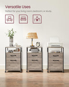 VASAGLE Dulap mobil 42x44x69 cm, cu 2 sertare si roti cu frana, compartiment deschis si suport dosare, PAL si otel, gri si negru