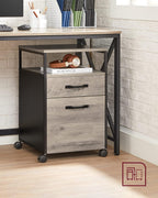 VASAGLE Dulap mobil 42x44x69 cm, cu 2 sertare si roti cu frana, compartiment deschis si suport dosare, PAL si otel, gri si negru