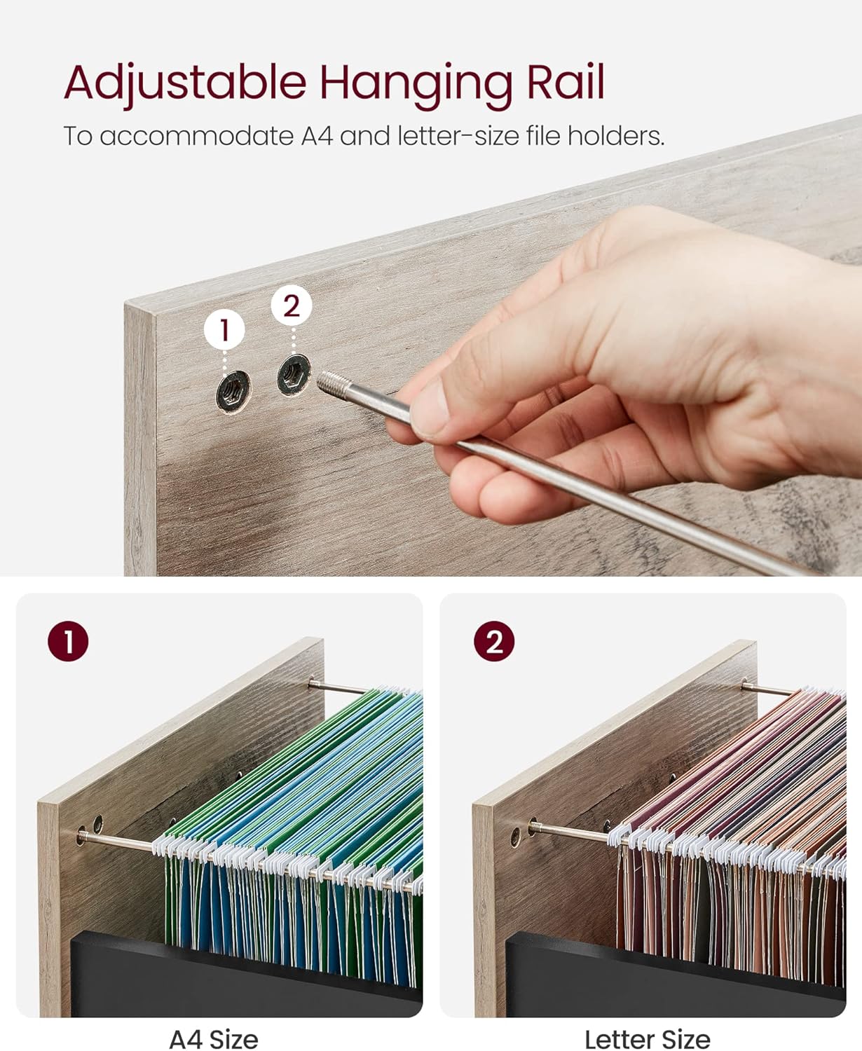 VASAGLE Dulap mobil 42x44x69 cm, cu 2 sertare si roti cu frana, compartiment deschis si suport dosare, PAL si otel, gri si negru